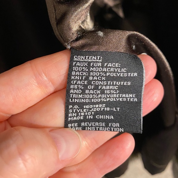 Jones NY Faux Fur Tiered A-Line Sculpted Collar Coat Dark Brown M - Picture 9 of 13